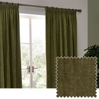 Yard Heavy Chenille Velvet Ready Made Pencil Pleat Curtains Olive