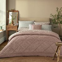 William Morris At Home Strawberry Thief Embossed 235cm x 235cm Bedspread Set Tea Rose