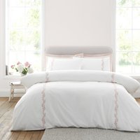 Bianca Camille Embroidered Floral Duvet Cover Bedding Set White Pink