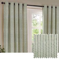 Yard Hebden Striped Cotton Eyelet Curtains - Forest Green - One Size