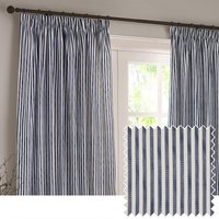 Yard Hebden Striped Cotton Pencil Pleat Curtains - Navy/Blue - One Size