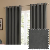 furn. The Ultimate Velvet Blackout Eyelet Curtain Pair, Charcoal - Black - Size 168 cm x 229 cm